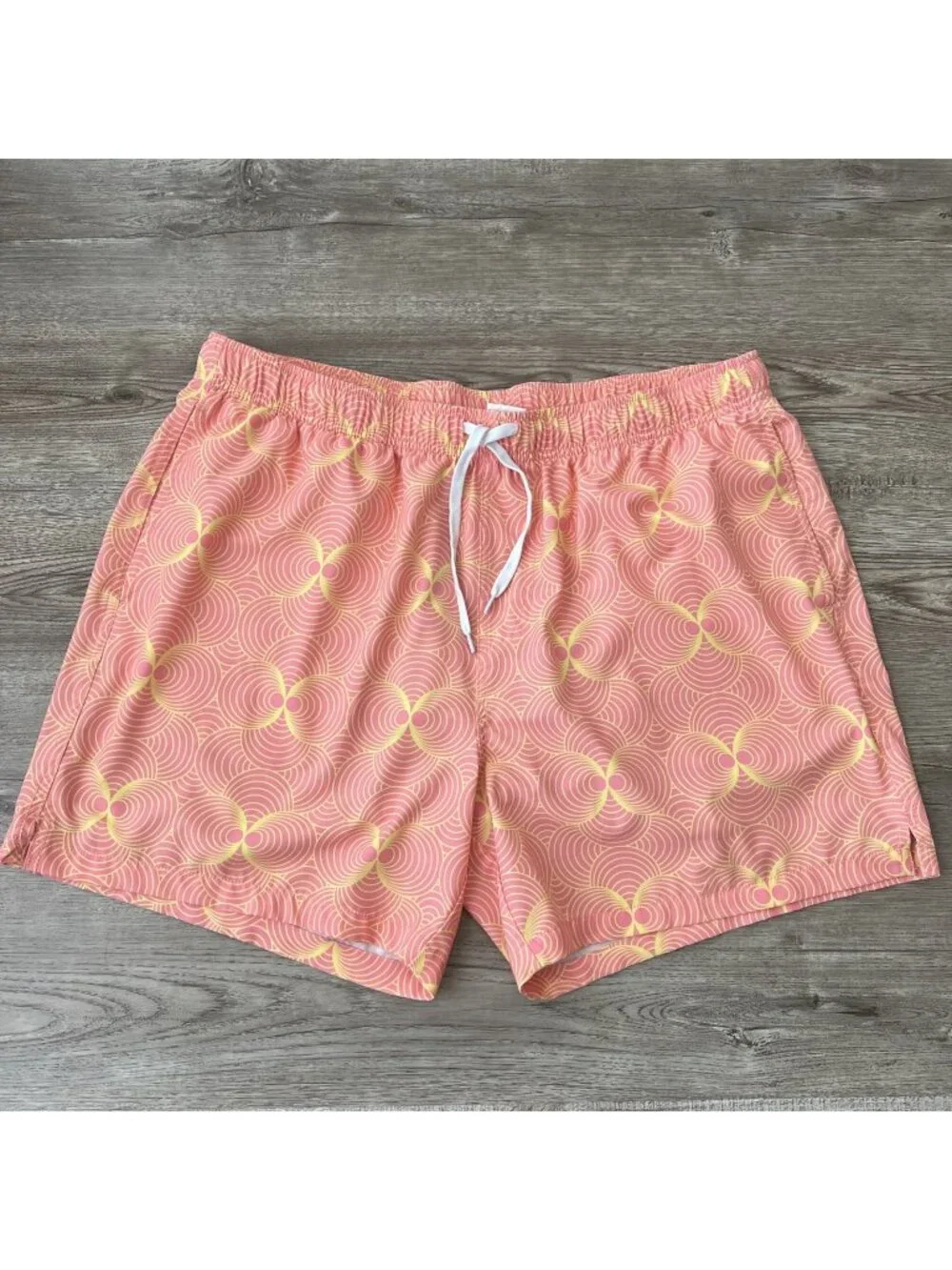 Bearbottom Stretch Swim Trunks Mens XXL Coral Pink Geometric Print Lined 5.5